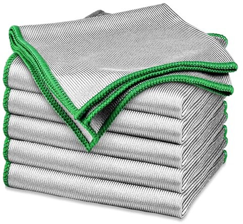 Quelcc Confezione da 6 panni in microfibra Magic Glass da 30 x 30 cm, riutilizzabili, senza pelucchi, panni in microfibra, panni per la pulizia, panni da cucina, per finestre, vetro, bagno, specchio