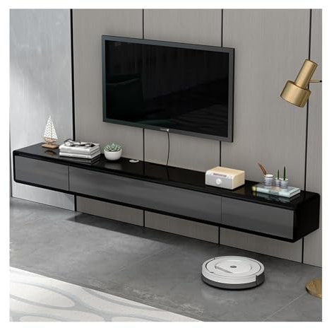 Stand-TV-Ständer, universeller Stand-TV-Ständer, höhenverstellbarer TV-Standfuß, schwebende TV-Konsole mit 2 Schubladen für moderne kleine Wohnungen, an der Wand montiertes Medienregal in Gr