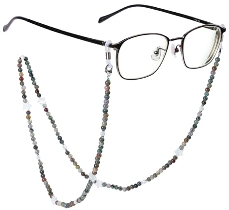 Nupuyai Stern Stein Perlen Brillenkette Damen Sonnenbrille Kette, Indischer Achat Kristall Brillenband Edelstein Gesichtsmaske Brillenschnur Reiki Schmuck für Lesebrillen, Myopie Brillen