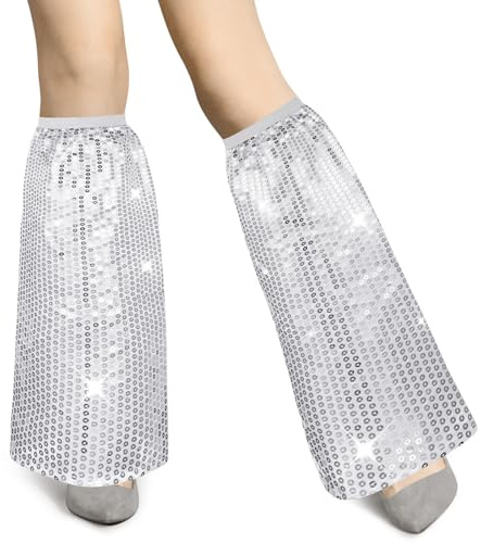 Hestya 1 Paio Scaldamuscoli Glitterati Accessori da Disco Costume Anni '70 Scaldamuscoli con Paillettes per Donna(Bianco)