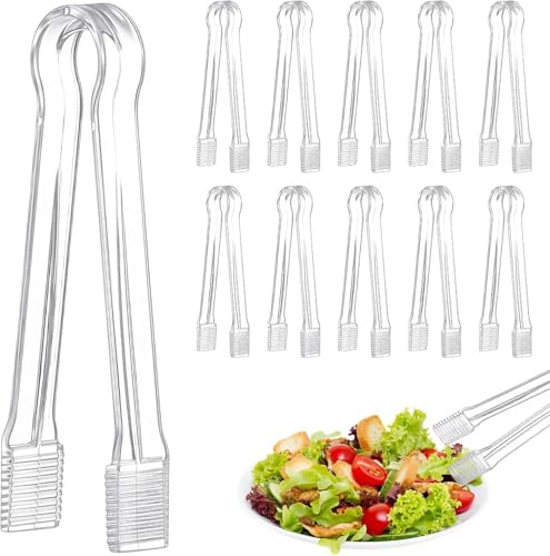 Lot de 10 pinces de service jetables en plastique transparent pour buffet, buffet, fête, nourriture, glace, apéritif, restauration de salade