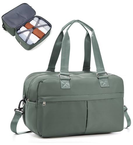 Resväska Duffelväska dam 40x30x20 Ryanair Handbagageväska Sportväska Weekendväska Badväska Vattentät resväska Duffelväska Fitnessväska Träningsväska Sjukhusväska Expanderbar,B03-Grön