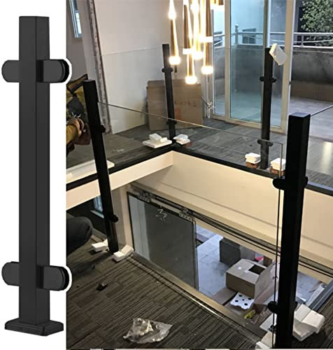 Poteau de balustre en verre noir en métal – Ensemble de balustrade de sécurité intérieur/extérieur pour terrasse et escaliers – Réglable 80/90/100 cm, poteau moyen H-65 cm – Pince de balustrade