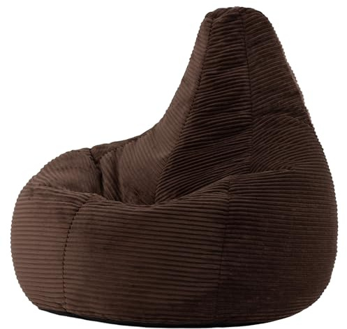 icon Dalton Cord Recliner Bean Bag, Brown, Large Adult Bean Bag Chair with Filling Included, Comfy Chair, Living Room Furniture, Bedroom Furniture