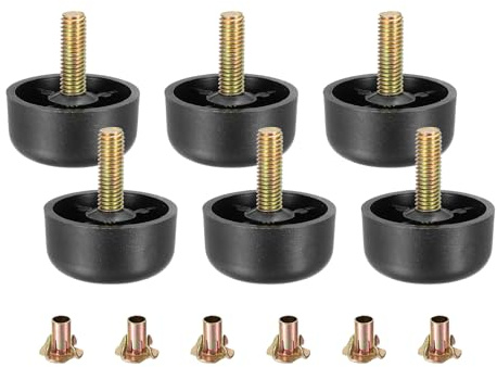 sourcing map 6Pcs Plastic Furniture Legs, 1.57 x 0.79 Sofa Couch Legs Replacement with M8 Hanger Bolts for Chair Sofa Dresser Cabinets Bed, Black