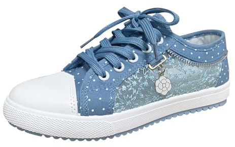 Wesaloes Trachtenschuhe Damen Flach Dirndl Schuhe Spitzen Mesh Sneaker Oktoberfest Hochzeitsschuhe Atmungsaktive Trachten Bestickte Bequeme Leichte Brautschuhe Lace Sportschuhe (Sky Blue, 38)