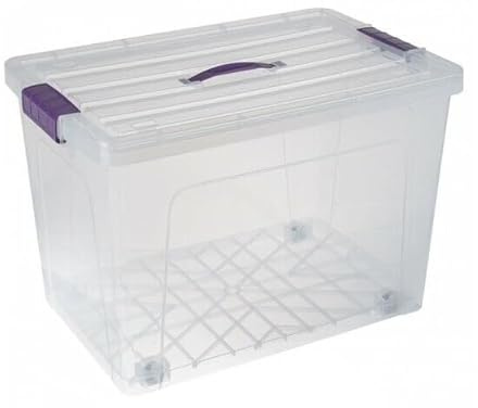 Set of 2 Plastic Storage Box Container Home Office Lockable Lid Stackable Box (70L)