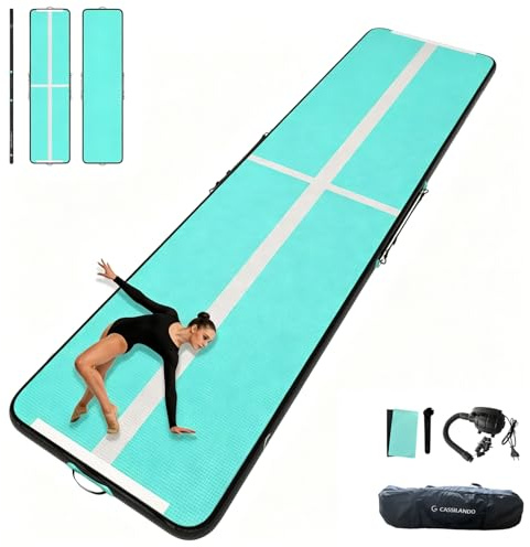 CASSILANDO Airtrack Matte, Turnmatte Aufblasbar, 3/4/5m Tumbling Matte, 10cm Hoch Gymnastikmatte, Luftpumpe | Yogamatte, Tumbling Matten, Trainingsmatte, Turn- & Fitness