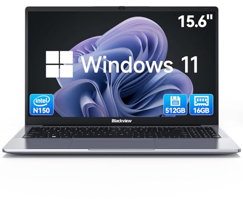Blackview 15,6 Ordenadores portatiles, N150(Superior N95/N97) 3,6GHz, 16GB RAM 512GB SSD PC portatil, Pantalla FHD IPS, Filtro Luz Azul, 100W Type-C, HDMI 4K, Bluetooth, WiFi 5,QWERTY,Windows 11