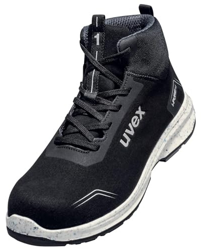 Uvex 1 sport säkerhetssko S2 – sportig och lätt arbetssko, vattenavvisande, ventilerande, metallfri, ESD, energiavvisande, halkskydd, kvinnor män – bredd 11, Svart vit, 42 EU