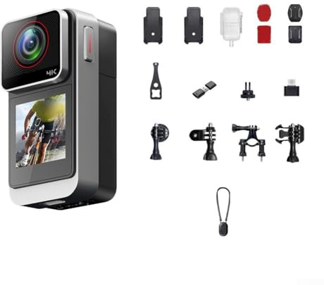 Action Camera 4K/30fps impermeabile, portatile indossabile DV con grandangolo da 120 gradi per ciclismo Vlogging animali domestici, schermo IPS da 1,3 pollici, registrazione MP4 H264, USB di tipo C