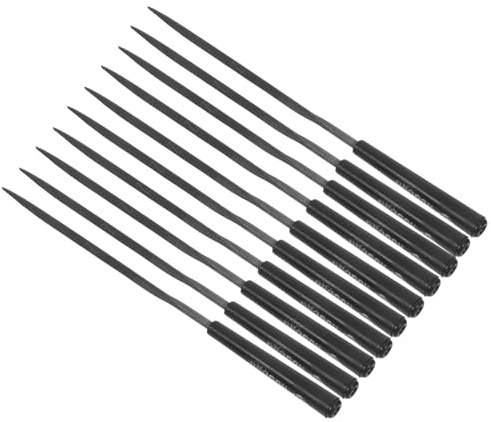 LOORGVEL Set da 10 Lime Triangolari in Acciaio Temprato Mini Utensili Manuali di Precisione per Limatura e Modellatura Metalli, Impugnatura Ergonomica Antiscivolo, per Lavorazioni