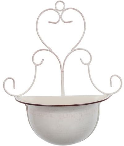 IWOWHERO Cestino Portafiori da Parete in Metallo Bianco Finitura Anticata, Fioriera Sospesa a Forma di Cuore Vintage per Decorazioni Murali Rustiche, Organizer Salvaspazio per Soggiorno