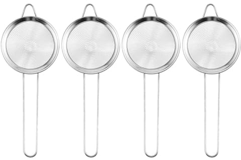 VOSAREA Set da 4 Colini in Acciaio Inossidabile Maglia Fine 8,5 Cm Impugnatura Ergonomica, Colini da Cucina da Cocktail per Filtraggio Olio e Infusi, per Casa, Ristorante e Bar