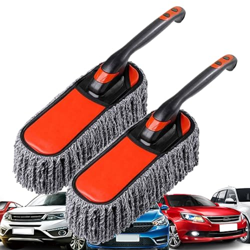 Lot de 2 brosses à poussière douces et lavables pour tableau de bord de voiture - Poignée antidérapante - Brosse à poussière en microfibre - Pour la maison, le pare-brise et la cuisine