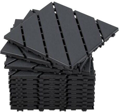 Vkechh Terrassenfliesen Set 5m² – 30x30cm PP Bodenfliesen mit Klicksystem | PP-Klickfliesen 30x30 cm in Anthrazit, mit Drainage, 450 kg/m² belastbar, pflegeleicht,für Balkon, Terrasse & Garten