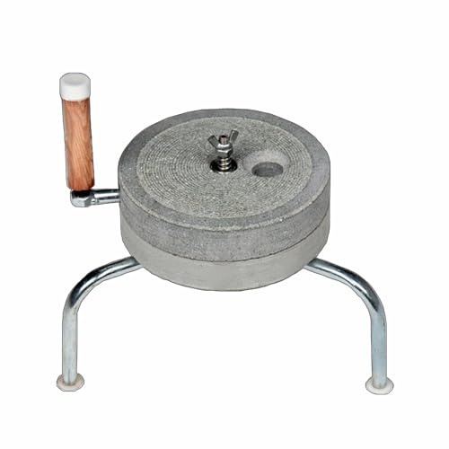 Macina a Mano per Cereali in Pietra Blu, Macina Domestica in Pietra Antica, Albero Regolabile per Macinatura Grossolana/fine, Staffa in Acciaio Inossidabile(32cm/12.5in)