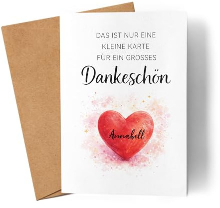 Kiddle-Design Dankeschön Karte personalisiert mit Namen, Grußkarte Kleines Dankeschön Herz Motiv für Freunde, Familie, Kollegen, Mitarbeiter, Lehrer, Erzieher Dankeskarte individuell gestalten