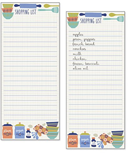 Set von 2 Küchen-Design-Listenblock, Kühlschrank-Pad, Notizblock, Einkaufsliste mit Magnet