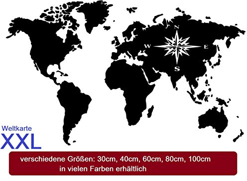Generic Weltkarte Aufkleber mit Kompass XXL map of The World erhältlich in 30 bis 100cm Länge für Ihr Wohnmobil Wohnwagen Caravan oder als Wandtattoo 210/2