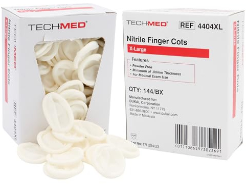 Dukal TEC 4404XL Tech-Med Nitrile Finger Cot, X-Large, 0.08 mm Thickness (Pack of 144)