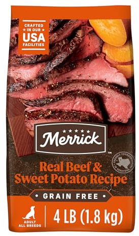 Merrick Premium Grain Free Dry Adult Dog Food, Wholesome and Natural Kibble, Real Beef and Sweet Potato - 4.0 lb. Bag