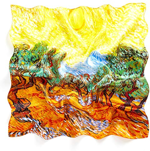 Prettystern Damen leicht Seidenhalstuch Nickituch Bandana Halstuch aus 100% Seide mit Malerei Kunst-Motiv für Frühling und Sommer