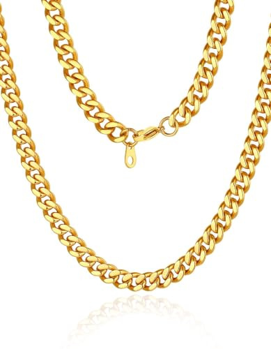 ChainsHouse Damen Choker Chains Frauen Panzerkette 6mm Kette Gold Halskette Edelstahl Gliederkette 36cm Herren Kubanische Kette Goldene Halskette für Männer Halsband Modeschmuck für Mädchen