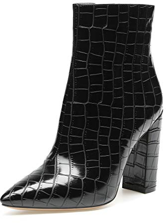Castamere Femme Fermeture Eclair Bottines Bloc Talon Bottes Cheville 10CM Heels Fissure Noir Bottes EU 44