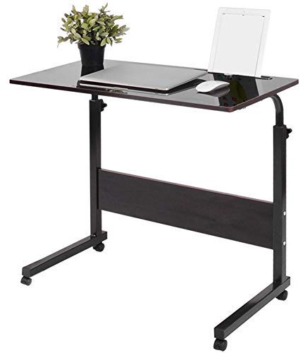 Estink Adjustable Laptop Stand with Wheels, 80.2 x 40 cm Computer Standing Desk, Portable Side Table for Bed Sofa, Dark Walnut