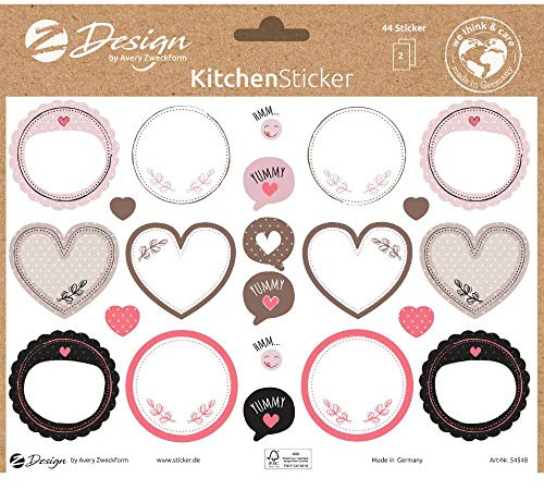 AVERY Zweckform Marmeladenetiketten 44 Aufkleber Selbstgemachtes (Sticker auf A5 Bogen, beschriftbare Klebeetiketten für Marmelade, Karten, Briefe, Geschenke) 54548 4004182545485