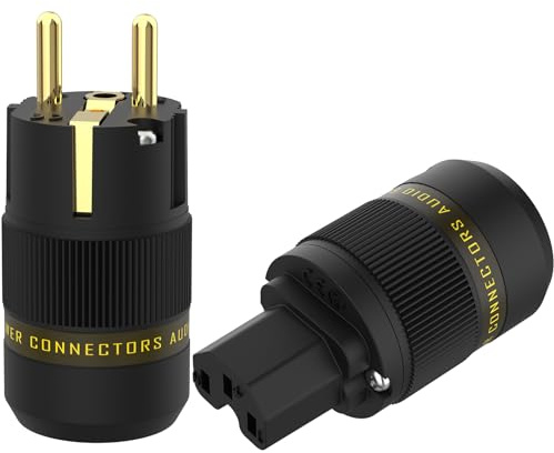 Monosaudio High-End HiFi Schuko Stecker IEC C15 Steckdose, P078E | Paar, 16A 250V, Vergoldeter Euro Netzstecker, 2 Polig, Für DIY Audiophile Stromkabel
