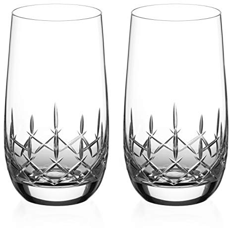 DIAMANTE Water Glasses Crystal Long Drink Hi Balls Pair with ‘Classic’ Collection Hand Cut Design - Set of 2 (Standard 390ml)