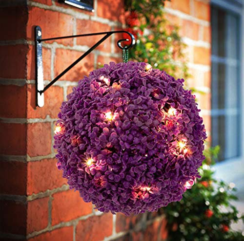 BW Beddingwares 20 LED Solar Powered - Topiary Ball 2 Functions Hanging Garden, Boxwood Light Ornament Auto ON/OFF Static & Flashing (Purple, 1 x Topiary Ball)