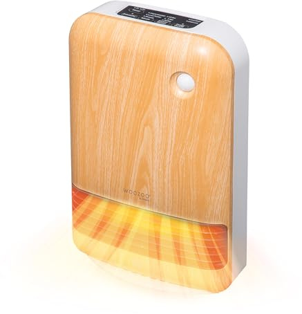 Iris Ohyama, Keramik Heizlüfter / Energiesparende Elektroheizung, Reichweite 90m, 1500W, Bewegungsmelder für Einsparungen, Timer, Badezimmer, Wohnzimmer - Ceramic Fan Heater JCH-15TD4 - Helles Holz