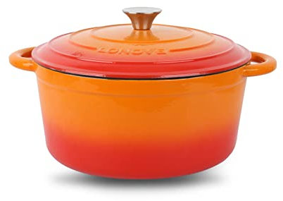 Cast Iron Round Casserole Dishes with Lids Oven Proof - Dutch Oven Cast Iron Capacity 6.7 Liter Size 28cm (Orange)