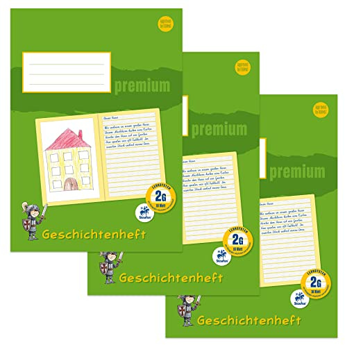 Staufen Premium Geschichtenheft - DIN A4, Lineatur 2G, 16 Blatt, 80g/m² Premium Papier, 3 Stück