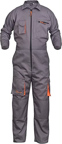Grey Work Wear Men's Overalls Boiler Suit Coveralls Mechanics Boilersuit Protective (L)