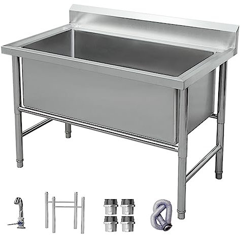 TRGCJGH Edelstahl Küchenspüle Waschbecken,Freistehende Außenbereich Spültisch 1 Becken Gastro Spüle, für Garage, Restaurant, Küche, Waschküche(60cm/23.6in,15.7 Deep)