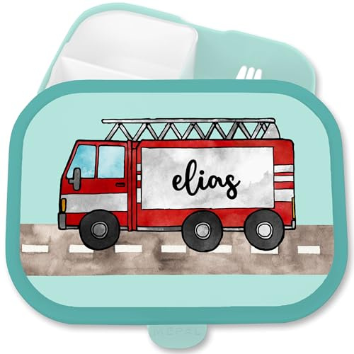 Brotdose Kinder Campus für Mepal - Brotbox Feuerwehrauto Lunchbox Feuerwehr Vesperdose Feuerwehrmann I - 750 ml - Türkis - kinderbrotdosen kindergarten personalisierte geschenke schulkind