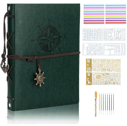 FINEASY Photo Album Scrapbook 60 Black Pages, Leather DIY Photo Album Guest Book, Scrap Book Vintage Memory Book Scrapbook Album for Valentines Anniversary Birthday Presents (Green)