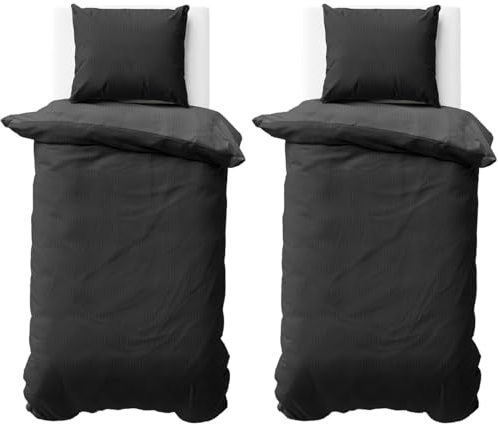 Visaggio Bettwäsche Seersucker 135x200 cm Schwarz Anthrazit Uni Einfarbige Wende Doubleface Mikrofaser Bettbezug Garnitur 4 teilig