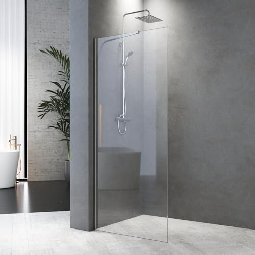 Duschwand 75 x 185 cm Walk in Dusche Walk-In Duschabtrennung Glaswand mit Stabilisierungsstang 6mm ESG-Sicherheitsglas Duschtrennwand
