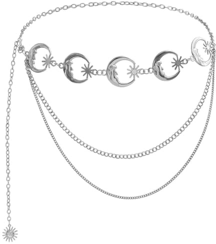 Jascatin Fashion Stratered Crescent Mond Taille Kette Einstellbar Metall Link Bauch Körperkette für Frauen Mädchen (Silber)