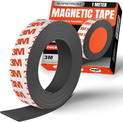 Rotolo di nastro magnetico KapStrom (1 metro / 40 di lunghezza e 3 cm / 1,2 di larghezza), strisce magnetiche Premium con supporto autoadesivo resistente 3M, facile da tagliare su misura