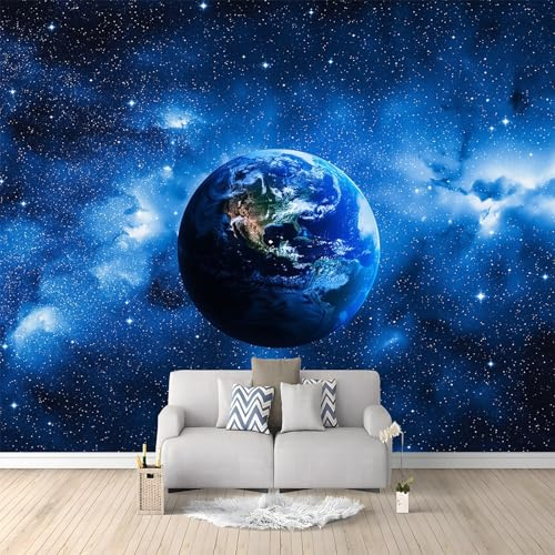 Fototapete Weltraum Erde Nebel Tapeten Moderne Wanddeko, Blau Vlies Tapeten Wandtapete Fototapete für Wohnzimmer Schlafzimmer Büro oder Flur, 350 x 256 cm (B x H)