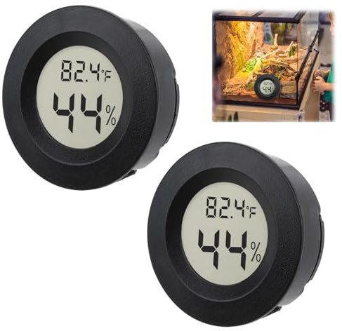 2 Pack Reptile Thermometer Digital Hygrometer, Compact Gauge for Terrariums, Incubators, and Breeding Boxes, Switchable Celsius/Fahrenheit, Accurate Temperature and Humidity Monitoring - Black