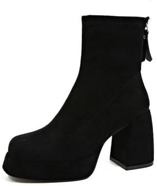 Generico Stivali Corti Donna Eleganti, Stivali Invernali Donna Vintage con Tacco, Scarponcino Morbidi Stivaletto con Tacco Alla Casual Stivali Texani Donna Comoda Stivali Chelsea Donna