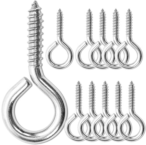 ACCZIO 10 Stück 2.5 Zoll Schraubaugen M6 304 Edelstahl-Augenmuttern, Hochfestigkeits-Schrauben, Augenhaken-Schrauben, Innenseitig & Außenseitig Verwendung (10, M6-2.5inch)