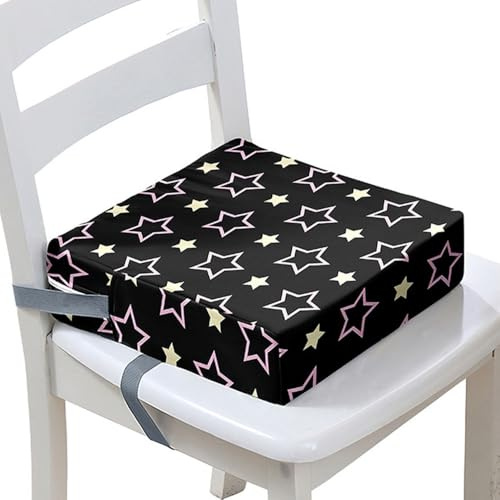 Surwin Rutschfeste Sitzerhöhung Stuhl Kind Sitzkissen Stuhl mit Sicherheits Schnalle, Cartoon Stern Sitzkissen Kinder Tragbare Sitzerhöhung Zerlegbar Sitzhilfe (Schwarz,40x40x10cm)